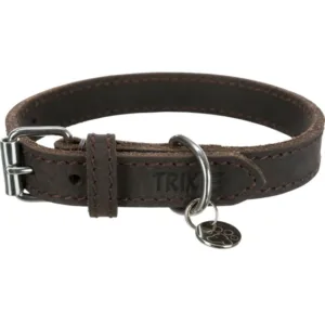Rustic vetleer-halsband, L–XL: 57–66 cm/30 mm, donkerbruin