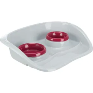 Voer/waterbak-set, kunststof, 0,25 l/ø 9 cm / 0,3 l/ø 11 cm/46 × 11 × 30 cm, grijs/bakken: diverse
