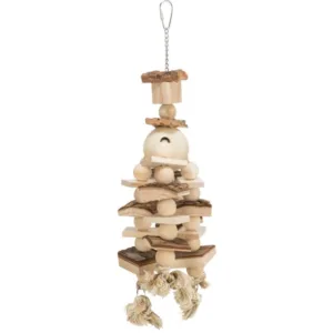 Speelgoed aan ketting, m. touw & kralen, hout/kurk, 35 cm