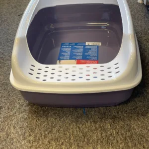 Kattenbak Delio, met rand, bedrukt, 38 × 20 × 50 cm, paars/wit